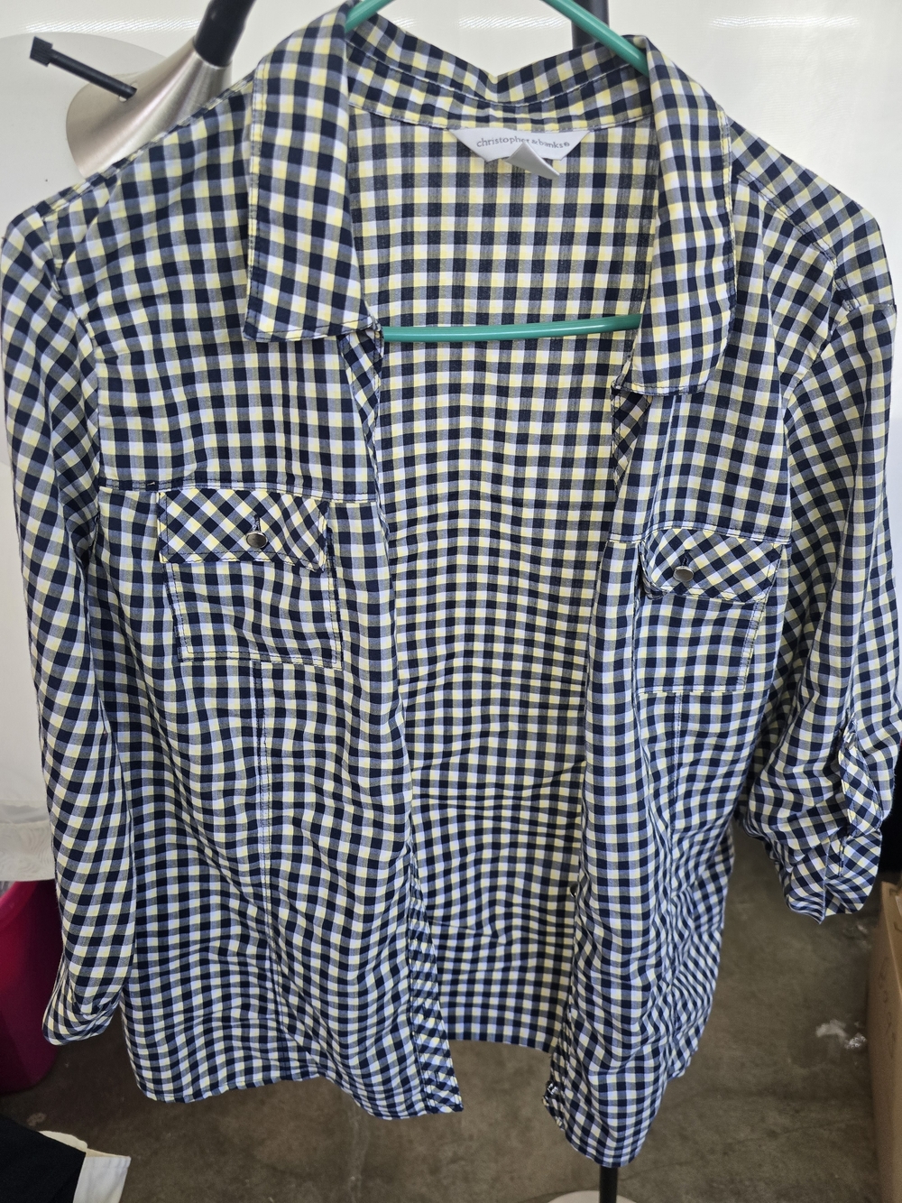 Christopher & Banks Navy and White Gingham Shirt Jacket